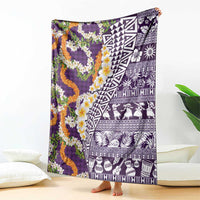 Hawaiian Plumeria Lei Blanket Kakau Motifs and Palaka Half Style Purple Color - Polynesian Pride