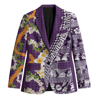 Hawaiian Plumeria Lei Blazer Kakau Motifs and Palaka Half Style Purple Color - Polynesian Pride