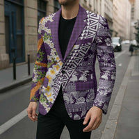 Hawaiian Plumeria Lei Blazer Kakau Motifs and Palaka Half Style Purple Color - Polynesian Pride