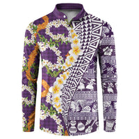 Hawaiian Plumeria Lei Button Sweatshirt Kakau Motifs and Palaka Half Style Purple Color LT03 Purple - Polynesian Pride