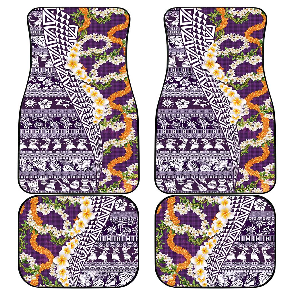 Hawaiian Plumeria Lei Car Mats Kakau Motifs and Palaka Half Style Purple Color - Polynesian Pride