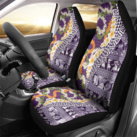 Hawaiian Plumeria Lei Car Seat Cover Kakau Motifs and Palaka Half Style Purple Color - Polynesian Pride