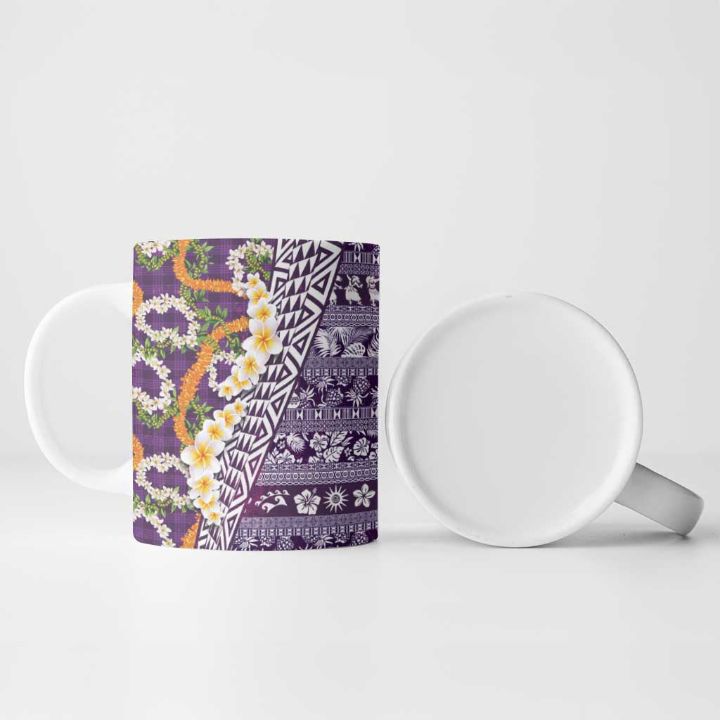 Hawaiian Plumeria Lei Ceramic Mug Kakau Motifs and Palaka Half Style Purple Color LT03 - Polynesian Pride