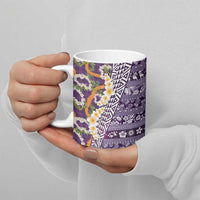 Hawaiian Plumeria Lei Ceramic Mug Kakau Motifs and Palaka Half Style Purple Color LT03 - Polynesian Pride