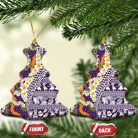 Hawaiian Plumeria Lei Ceramic Ornament Kakau Motifs and Palaka Half Style Purple Color - Polynesian Pride