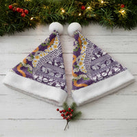 Hawaiian Plumeria Lei Christmas Santa Hat Kakau Motifs and Palaka Half Style Purple Color - Polynesian Pride