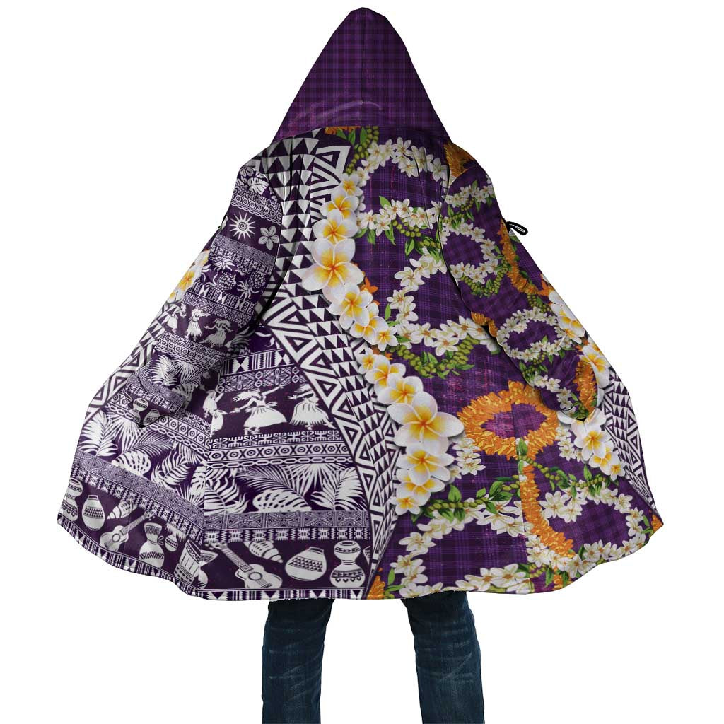 Hawaiian Plumeria Lei Cloak Kakau Motifs and Palaka Half Style Purple Color LT03 Unisex Purple - Polynesian Pride
