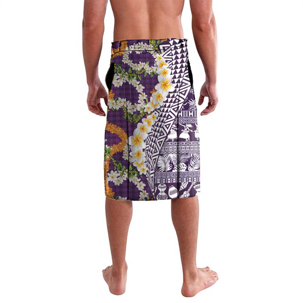 Hawaiian Plumeria Lei Lavalava Kakau Motifs and Palaka Half Style Purple Color - Polynesian Pride