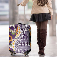 Hawaiian Plumeria Lei Luggage Cover Kakau Motifs and Palaka Half Style Purple Color - Polynesian Pride