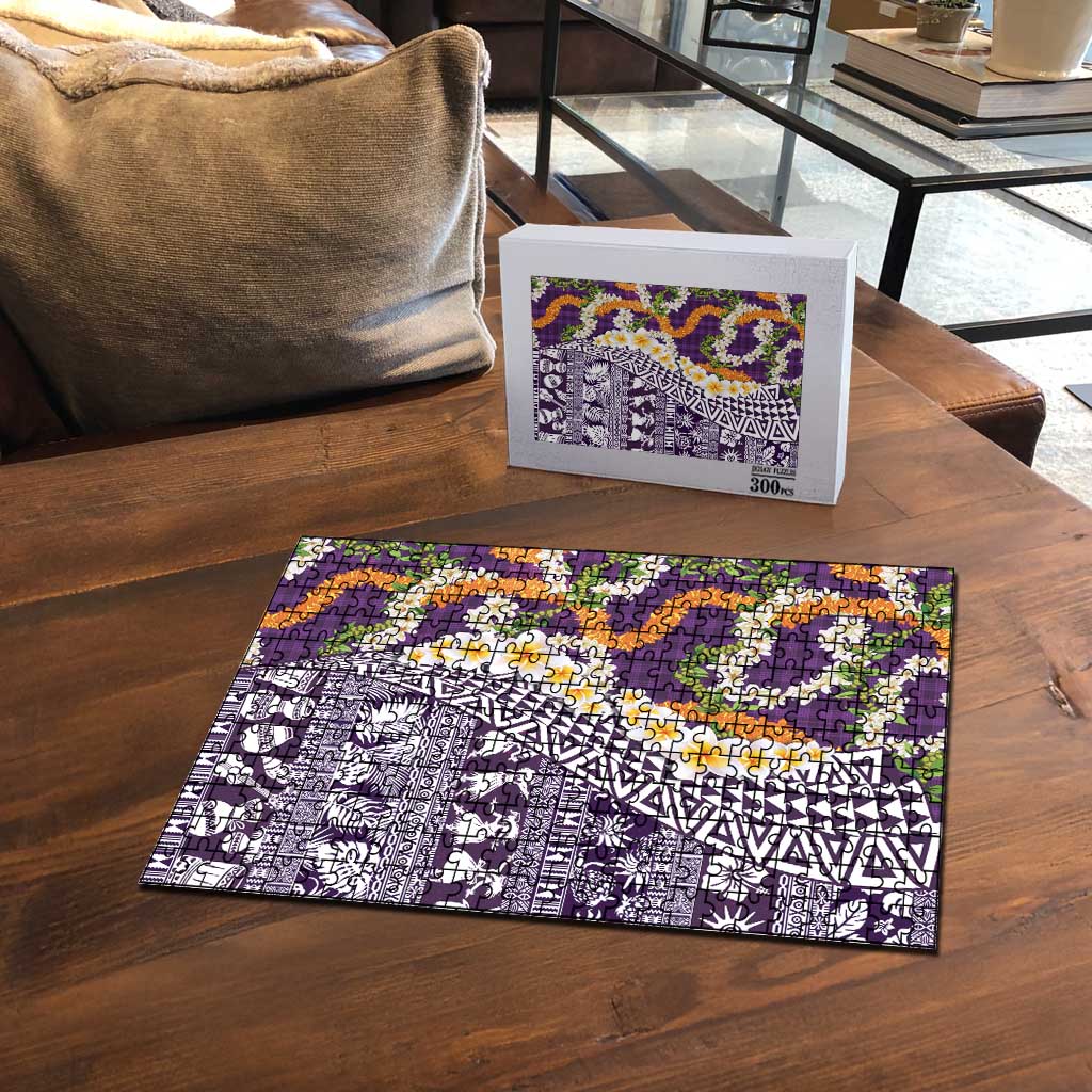 Hawaiian Plumeria Lei Puzzle Kakau Motifs and Palaka Half Style Purple Color LT03 - Polynesian Pride