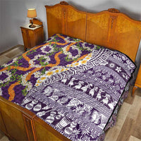 Hawaiian Plumeria Lei Quilt Kakau Motifs and Palaka Half Style Purple Color - Polynesian Pride