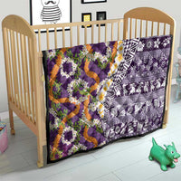 Hawaiian Plumeria Lei Quilt Kakau Motifs and Palaka Half Style Purple Color - Polynesian Pride