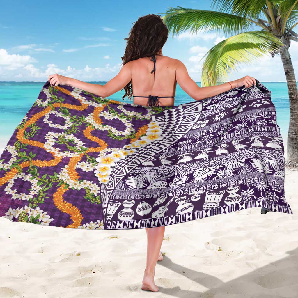 Hawaiian Plumeria Lei Sarong Kakau Motifs and Palaka Half Style Purple Color - Polynesian Pride