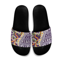 Hawaiian Plumeria Lei Slide Sandals Kakau Motifs and Palaka Half Style Purple Color - Polynesian Pride