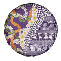 Hawaiian Plumeria Lei Spare Tire Cover Kakau Motifs and Palaka Half Style Purple Color - Polynesian Pride