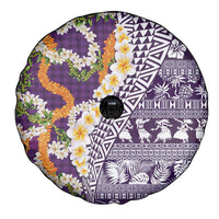 Hawaiian Plumeria Lei Spare Tire Cover Kakau Motifs and Palaka Half Style Purple Color - Polynesian Pride