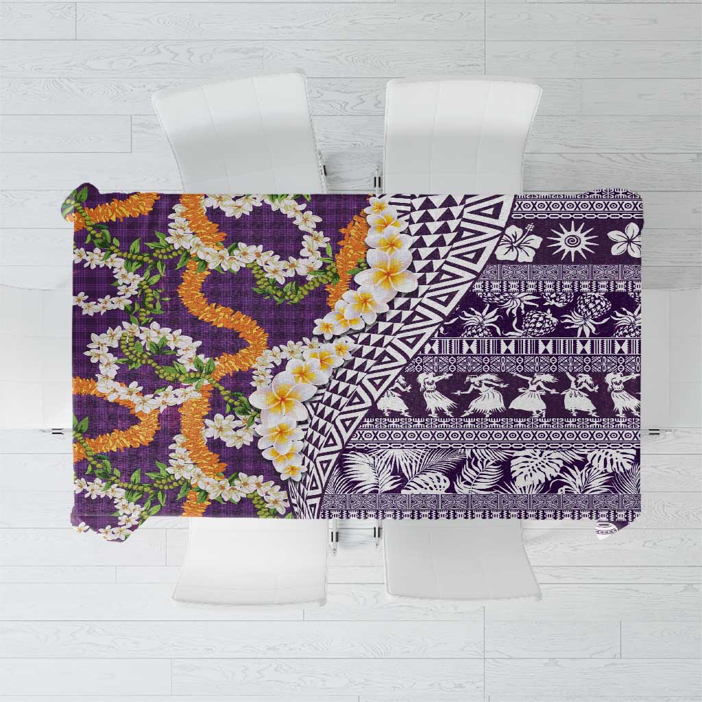 Hawaiian Plumeria Lei Tablecloth Kakau Motifs and Palaka Half Style Purple Color LT03 Purple - Polynesian Pride
