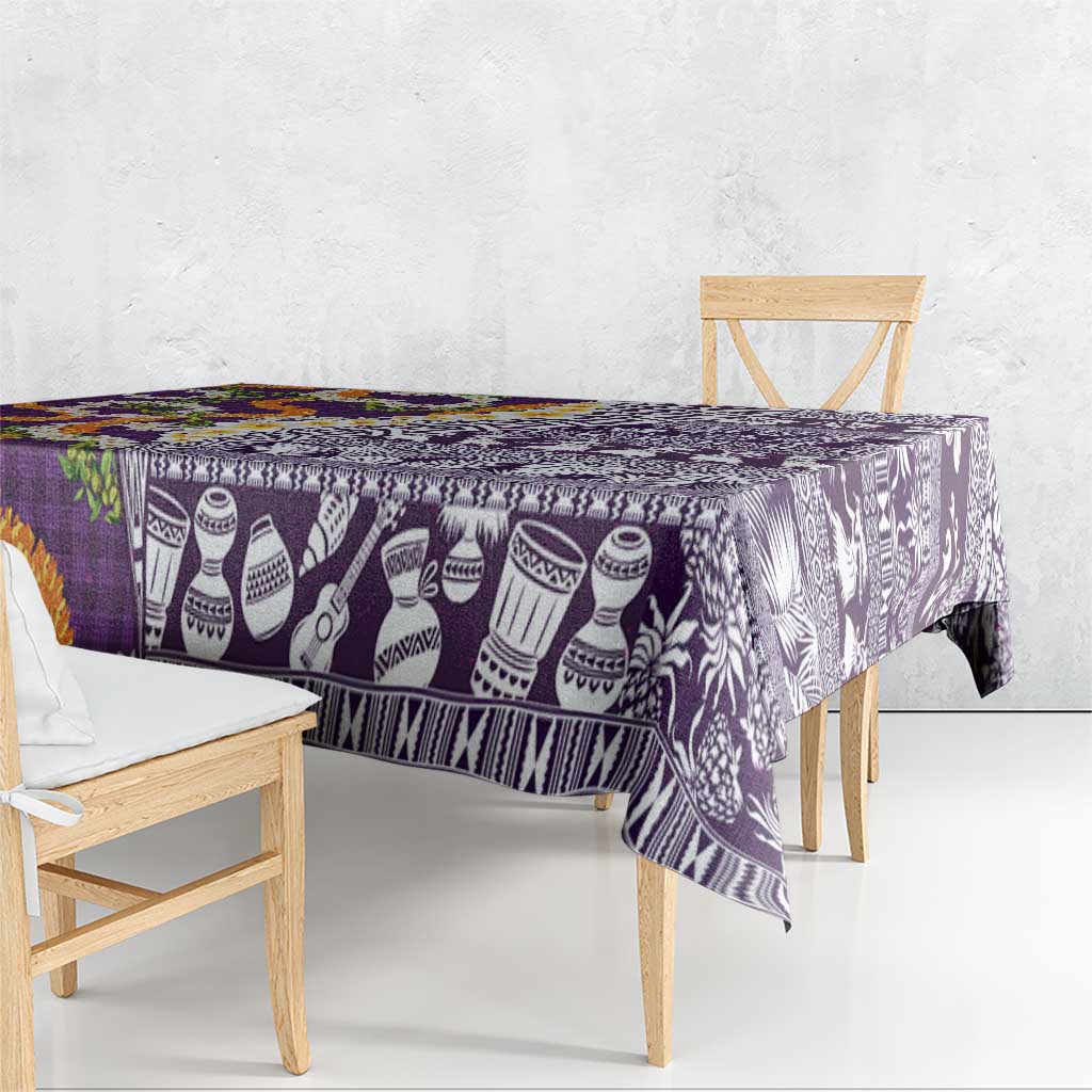 Hawaiian Plumeria Lei Tablecloth Kakau Motifs and Palaka Half Style Purple Color LT03 - Polynesian Pride