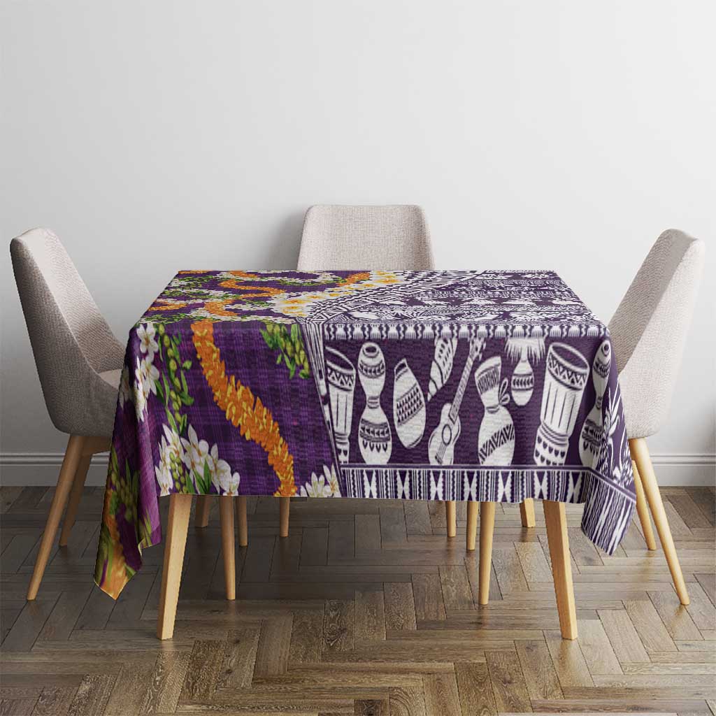 Hawaiian Plumeria Lei Tablecloth Kakau Motifs and Palaka Half Style Purple Color LT03 - Polynesian Pride