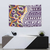 Hawaiian Plumeria Lei Tapestry Kakau Motifs and Palaka Half Style Purple Color - Polynesian Pride