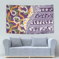 Hawaiian Plumeria Lei Tapestry Kakau Motifs and Palaka Half Style Purple Color - Polynesian Pride
