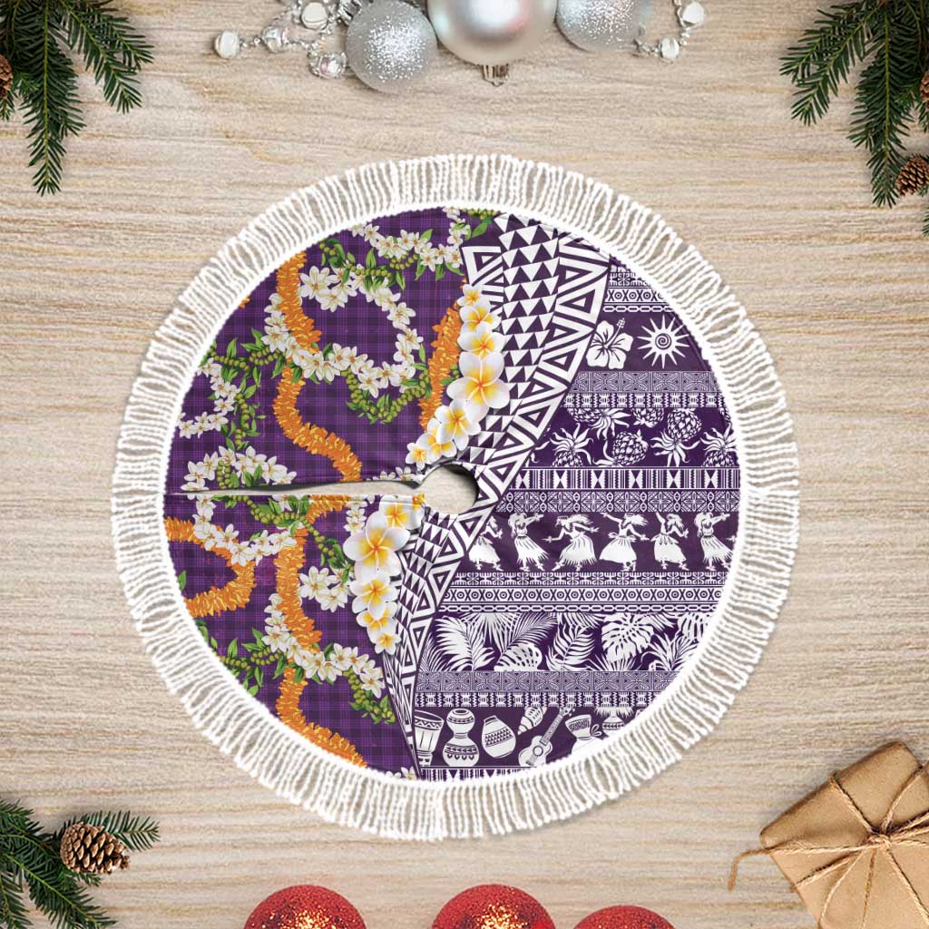 Hawaiian Plumeria Lei Tree Skirt Kakau Motifs and Palaka Half Style Purple Color - Polynesian Pride