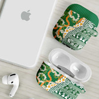 Hawaiian Plumeria Lei AirPods Case Kakau Motifs and Palaka Half Style Green Color - Polynesian Pride