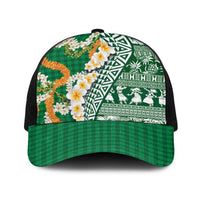 Hawaiian Plumeria Lei Baseball Net Cap Kakau Motifs and Palaka Half Style Green Color LT03 One Size Black Green - Polynesian Pride