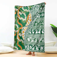Hawaiian Plumeria Lei Blanket Kakau Motifs and Palaka Half Style Green Color - Polynesian Pride