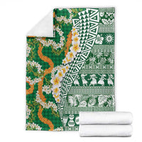 Hawaiian Plumeria Lei Blanket Kakau Motifs and Palaka Half Style Green Color - Polynesian Pride