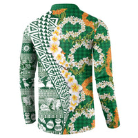 Hawaiian Plumeria Lei Button Sweatshirt Kakau Motifs and Palaka Half Style Green Color LT03 - Polynesian Pride