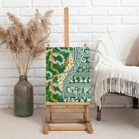 Hawaiian Plumeria Lei Canvas Wall Art Kakau Motifs and Palaka Half Style Green Color LT03 - Polynesian Pride