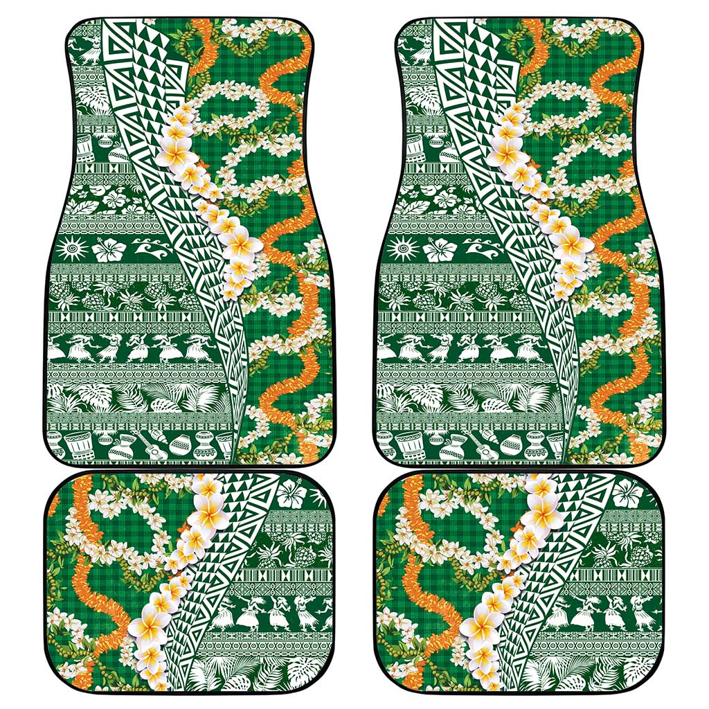 Hawaiian Plumeria Lei Car Mats Kakau Motifs and Palaka Half Style Green Color - Polynesian Pride