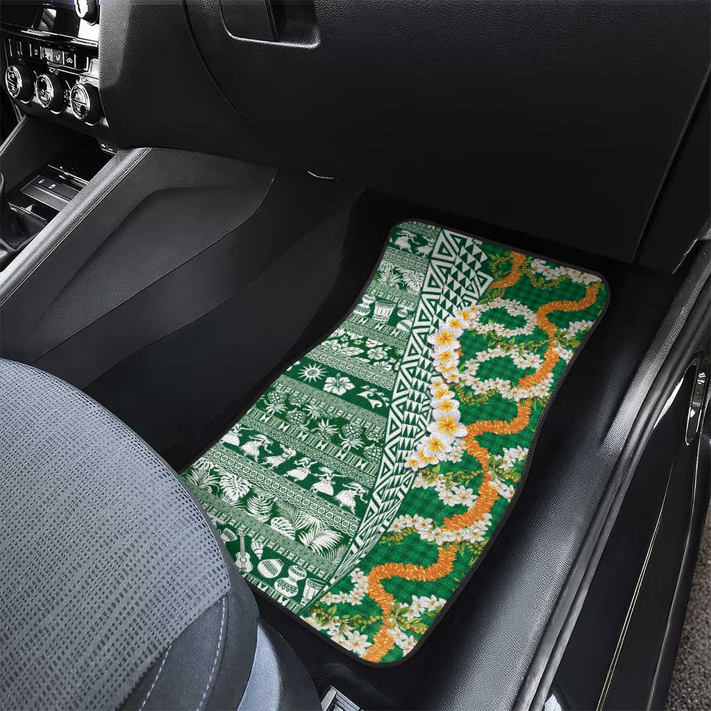Hawaiian Plumeria Lei Car Mats Kakau Motifs and Palaka Half Style Green Color - Polynesian Pride