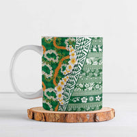Hawaiian Plumeria Lei Ceramic Mug Kakau Motifs and Palaka Half Style Green Color LT03 Green - Polynesian Pride