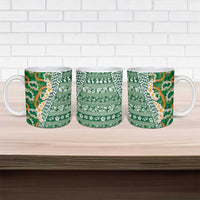Hawaiian Plumeria Lei Ceramic Mug Kakau Motifs and Palaka Half Style Green Color LT03 - Polynesian Pride