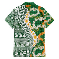 Hawaiian Plumeria Lei Family Matching Tank Maxi Dress and Hawaiian Shirt Kakau Motifs and Palaka Half Style Green Color - Polynesian Pride