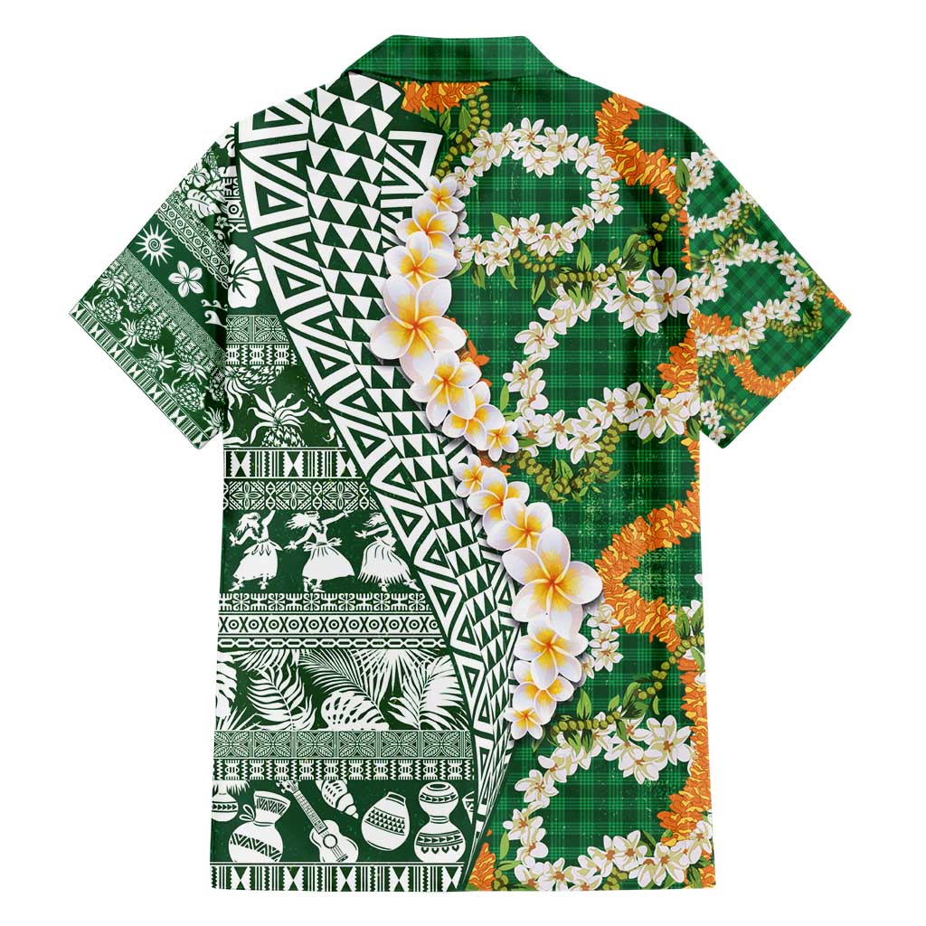 Hawaiian Plumeria Lei Hawaiian Shirt Kakau Motifs and Palaka Half Style Green Color - Polynesian Pride