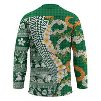 Hawaiian Plumeria Lei Hockey Jersey Kakau Motifs and Palaka Half Style Green Color - Polynesian Pride
