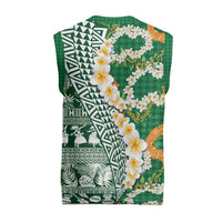 Hawaiian Plumeria Lei Christmas Knitted V-Neck Vest Kakau Motifs and Palaka Half Style Green Color - Polynesian Pride