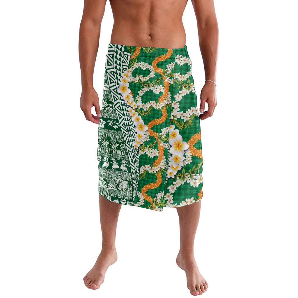 Hawaiian Plumeria Lei Lavalava Kakau Motifs and Palaka Half Style Green Color - Polynesian Pride