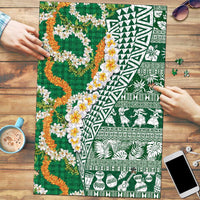 Hawaiian Plumeria Lei Puzzle Kakau Motifs and Palaka Half Style Green Color LT03 Green - Polynesian Pride