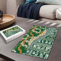 Hawaiian Plumeria Lei Puzzle Kakau Motifs and Palaka Half Style Green Color LT03 - Polynesian Pride