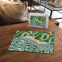 Hawaiian Plumeria Lei Puzzle Kakau Motifs and Palaka Half Style Green Color LT03 - Polynesian Pride