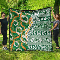 Hawaiian Plumeria Lei Quilt Kakau Motifs and Palaka Half Style Green Color - Polynesian Pride