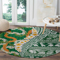 Hawaiian Plumeria Lei Round Carpet Kakau Motifs and Palaka Half Style Green Color - Polynesian Pride