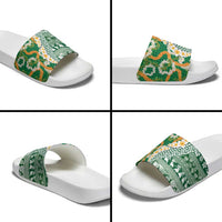 Hawaiian Plumeria Lei Slide Sandals Kakau Motifs and Palaka Half Style Green Color - Polynesian Pride