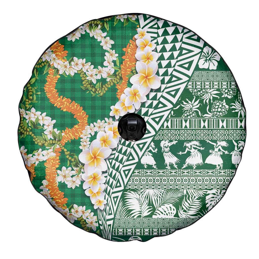 Hawaiian Plumeria Lei Spare Tire Cover Kakau Motifs and Palaka Half Style Green Color - Polynesian Pride