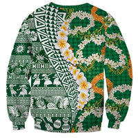 Hawaiian Plumeria Lei Sweatshirt Kakau Motifs and Palaka Half Style Green Color LT03 - Polynesian Pride