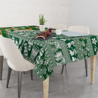 Hawaiian Plumeria Lei Tablecloth Kakau Motifs and Palaka Half Style Green Color LT03 - Polynesian Pride